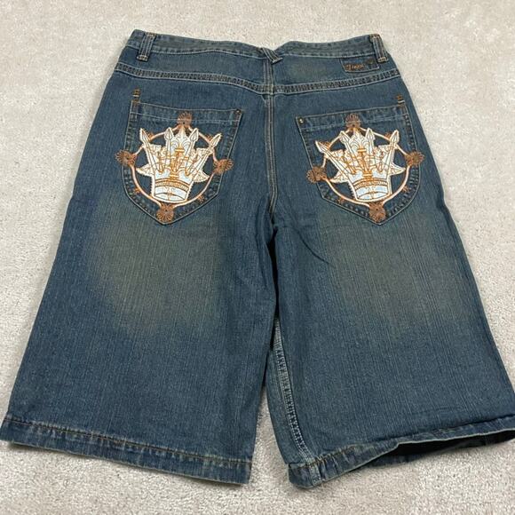 Y2K Jinzu Jean Shorts Mens 40* Blue Baggy Wide Leg Grunge Skater Embroidered - Picture 1 of 10